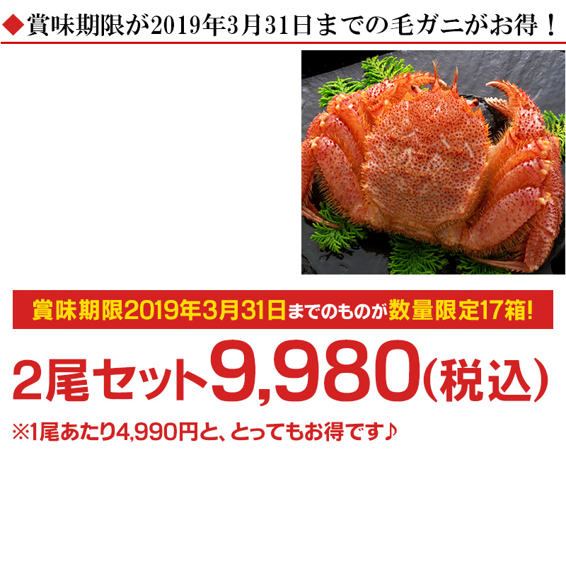 北海道稚内産毛ガニ650g前後×2尾セット＜ボイル冷凍＞の通販｜最北の海鮮市場